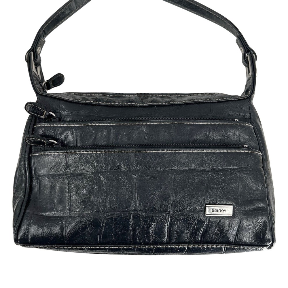 Vintage Koltov Crossbody Bag CrocTextured Purse Black‎ Medium Organizer